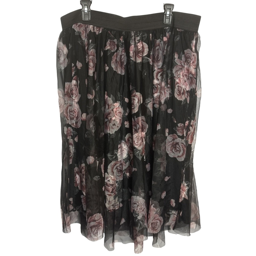 Torrid Womens Skirt 2 Black Floral Mesh Double Lined Tulle Flare Fairygoth Sheer